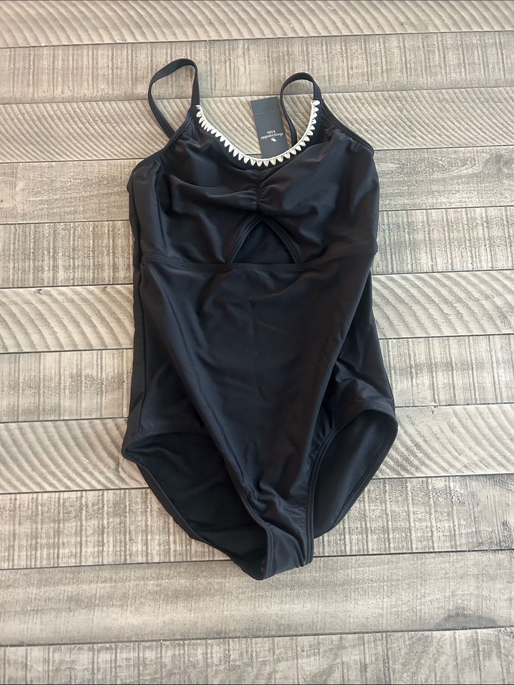 abercrombie kids Black One-Piece Swimsuit with White Scallop Trim